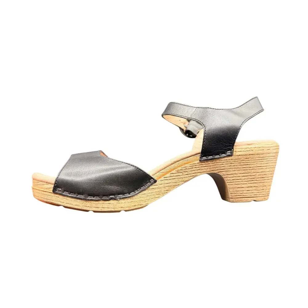 Dansko Leather Heeled Sandals Black Ankle Strap EU 38 US 7.5-8 Comfort